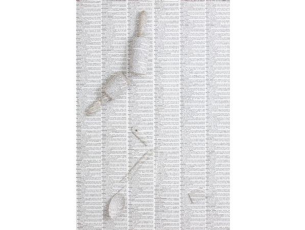 Artwork by Willem Boshoff, Sdrow Fo Nwodkaerb, Made of old tools and utensils wrapped in dictionary facsimile paper leaves and mounted on dictionary facsimile pages