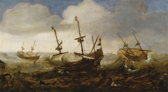 SHIPS ON STORMY SEA by Cornelis Verbeeck