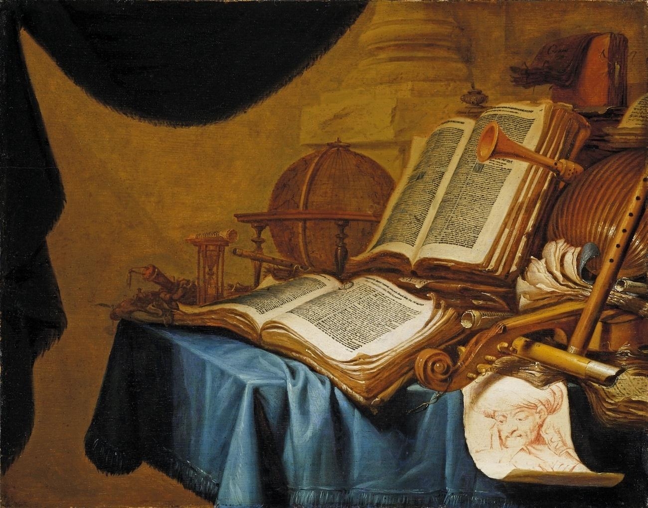 Jan Vermeulen STILL LIFE WITH GLOBE, INTRUMENTS, BOOKS AND A DRAWING MutualArt