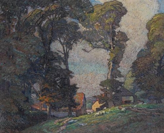 Landscape with sheep - Fred Mason
