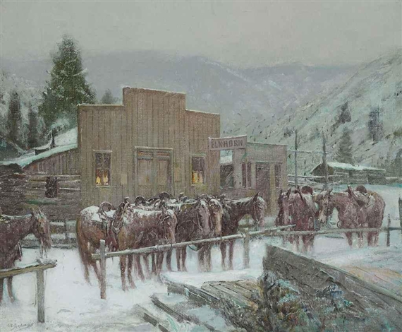 The Hitching Rail by Oscar E. Berninghaus
