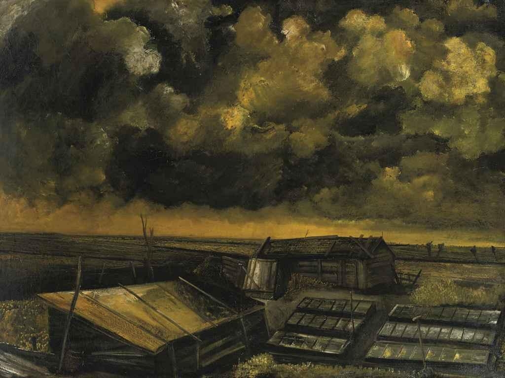 Greenhouses in a polder landscape by Hendrik Chabot