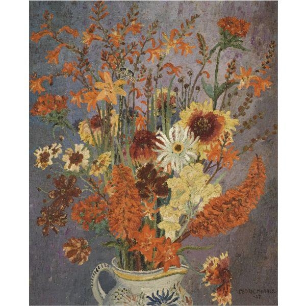 Still life with flowers and a butterfly in a glazed earthenware jug by Sir Cedric Morris, 1927