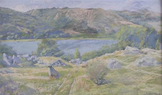 Artwork by Adolpe Giraldon, Lac Chambon, Made of oil on board