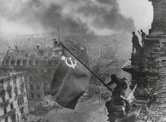 Artwork by Yevgeny Khaldei, 2 variant prints: Raising the Soviet Flag Over the Reichstag, Berlin, Made of Silver prints