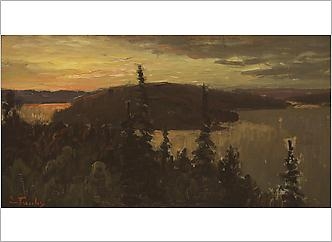 Auringonlasku vaaramaisemassa