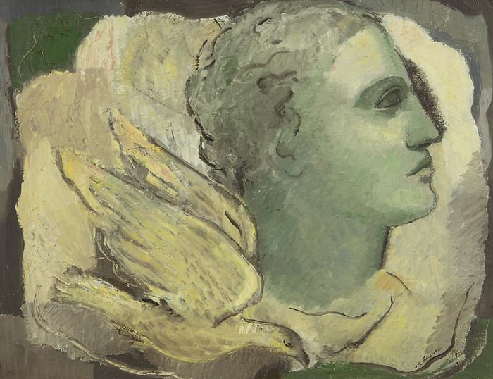 Artwork by Maria Aleksandrovna Lagorio, Portrait avec pigeon, Made of Oil on canvas