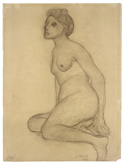 SITZENDER WEIBLICHER AKT NACH LINKS (VERSO: STEHENDER WEIBLICHER AKT) by Paula Modersohn-Becker, Circa 1905