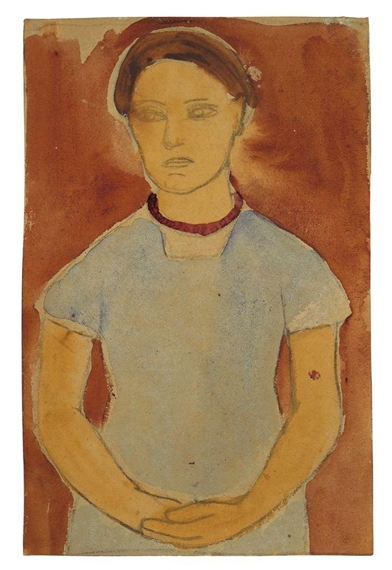 STUDIE ZUM BILDNIS ,LEE HOETGER VOR BLUMENGRUND by Paula Modersohn-Becker, 1906