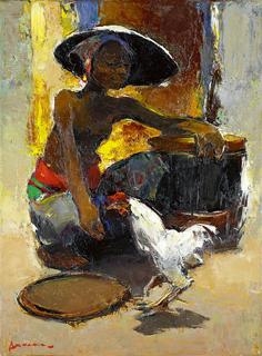 Jongen met Haan, Java (Boy with Cockerel, Java) by Gerard Pieter Adolfs, 1962