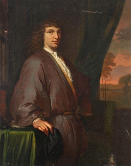 Portrait of a gentleman, in a brown coat with a lace cravat - Barendt Graat