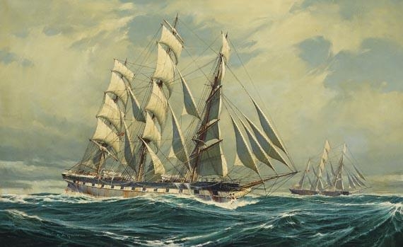 Englischer Klipper "Loch Etive" und eine Bark auf bewegter See by Keith Griffin