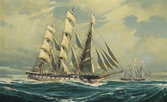 Englischer Klipper "Loch Etive" und eine Bark auf bewegter See - Keith Griffin