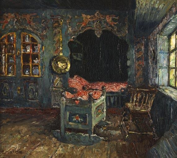 Blaue Friesenstube mit Alkoven und Wiege in Keitum auf Sylt by Ernst Kolbe, 1930