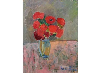 Red flowers in vase by Karin Parrow