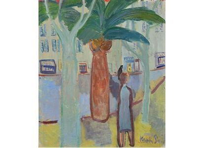 Woman by palmtree by Karin Parrow, 1949