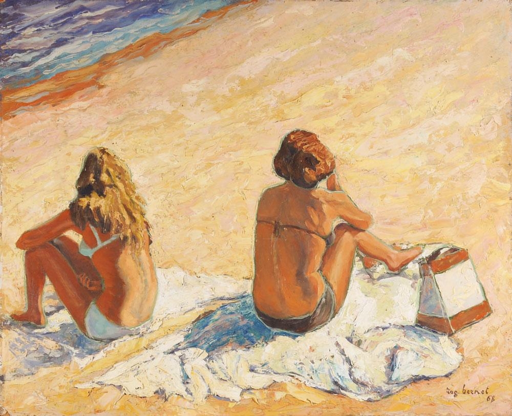 Femme et fille de l'artiste à la plage by Roger Bernet, 1968