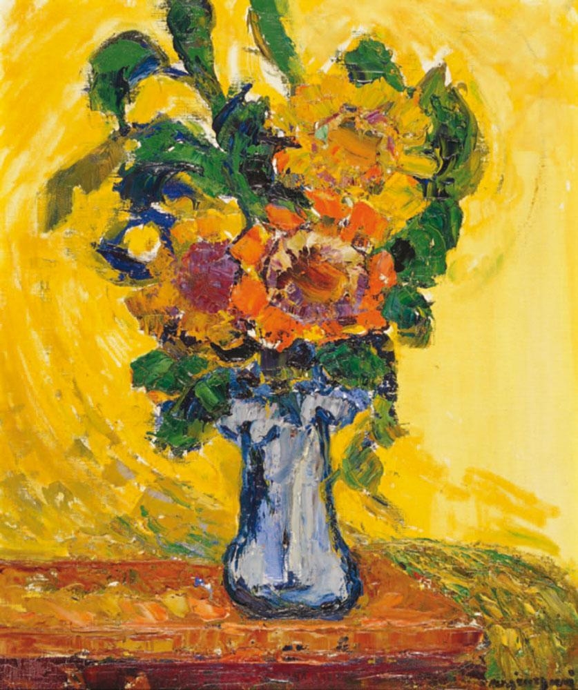 Artwork by Arsène Sari, Tournesols sur fond jaune, Made of Oil on canvas