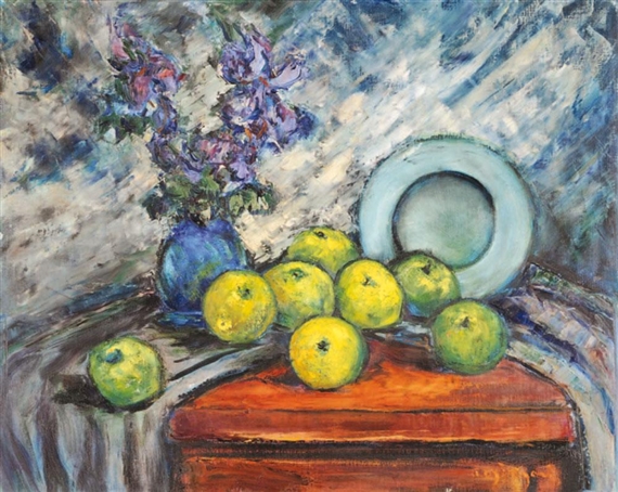 Nature morte à l'assiette et pommes vertes