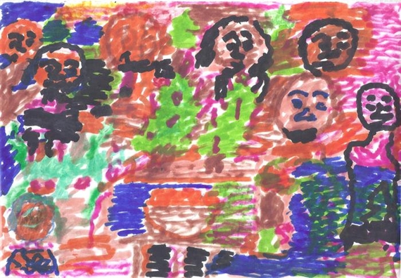 Two works: Têtes;  Sans titre by Benjamin Bonjour