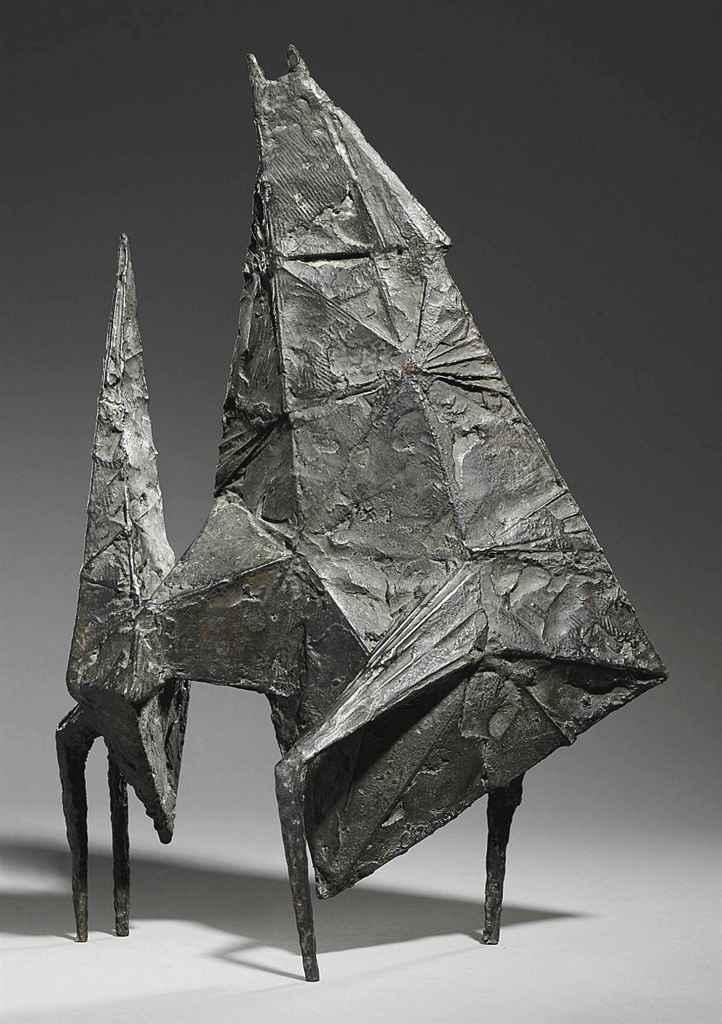 Artwork by Lynn Chadwick, Conjunction VII, Made of bronze with a black patina