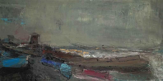 Boats and the Harbour by Joan Kathleen Hardy Eardley, 1963