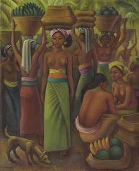 Artwork by Miguel Covarrubias, Offering of Fruits for the Temple, Made of oil on canvas