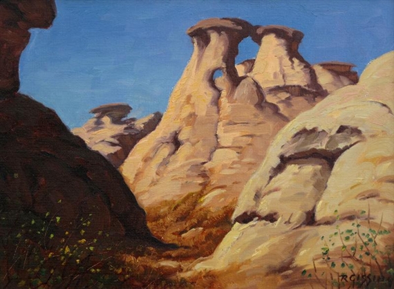 WIND BLOWN ROCKS, WRITING ON STONE PARK, MILK RIVER, ALTA by Roland Gissing, 1963