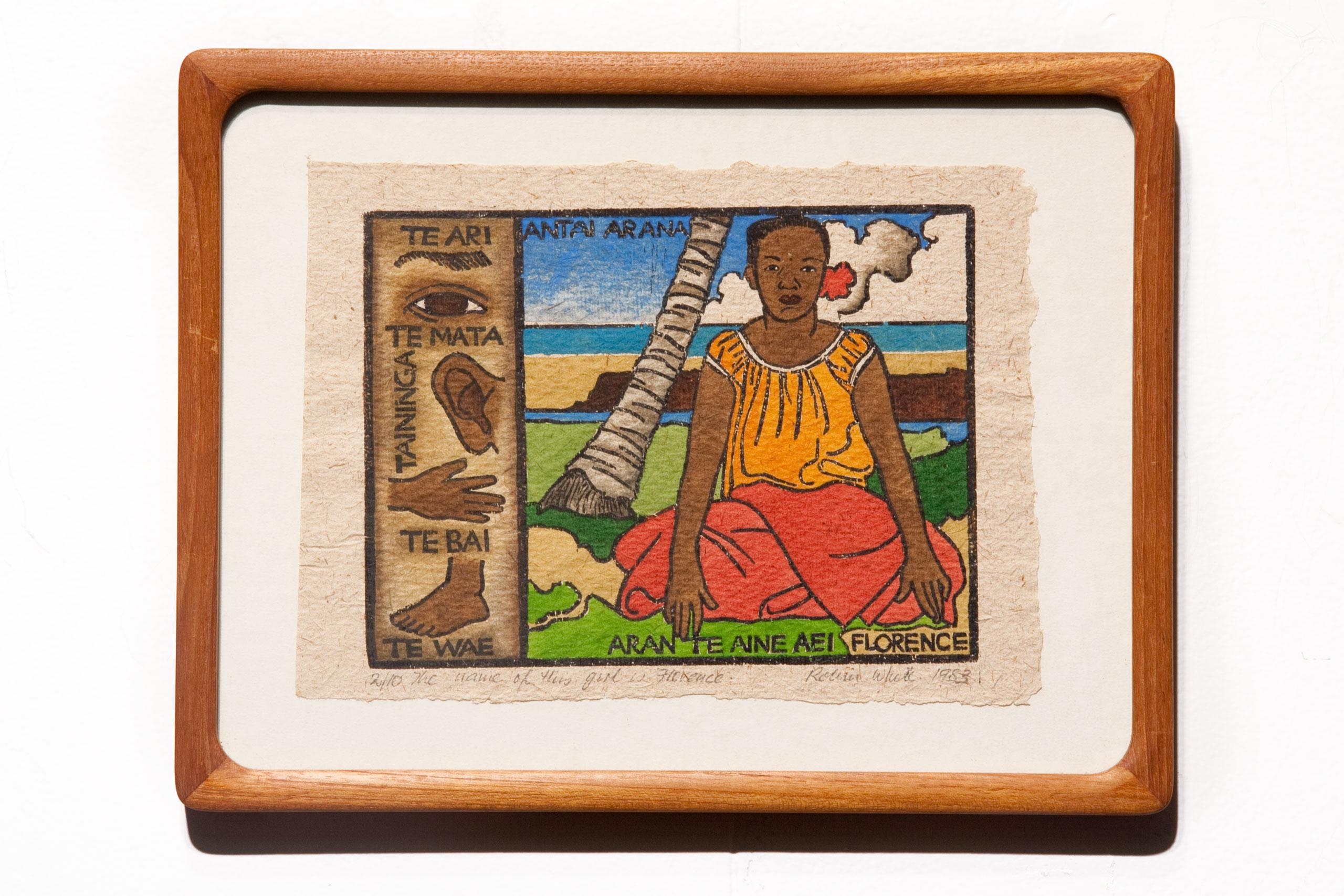 Artwork by Robin White, The Name of this Girl is Florenece, Made of woodblock with hand colour