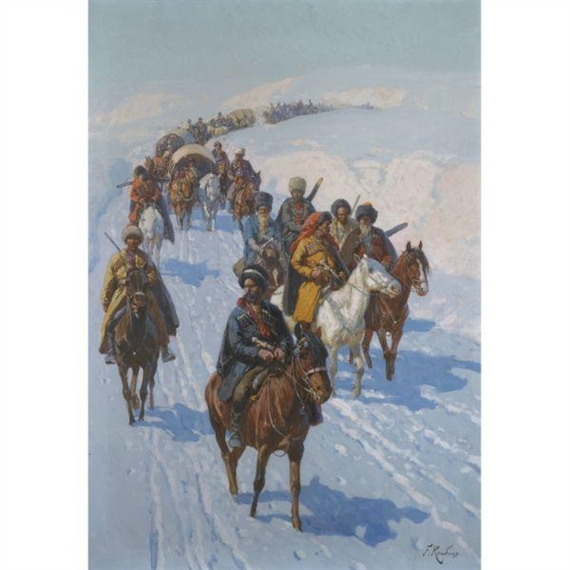 Caravan Advancing Through the Snow by Frants Alekseevich Rubo