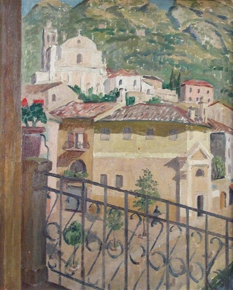 Mediterranean View with Balcony and Geraniums by Iain MacNab