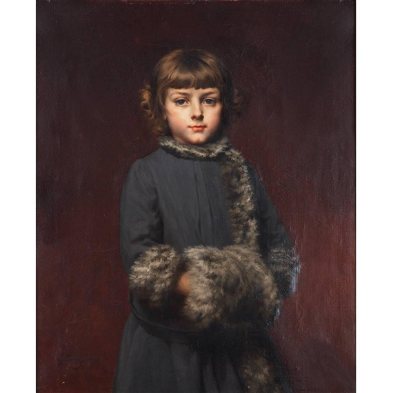 Girl with Muff by Gaston Casimir Saint-Pierre