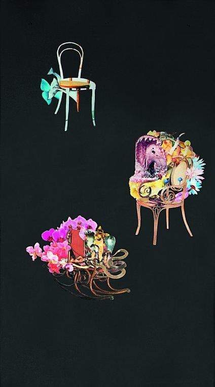 Artwork by Peter Madden, Three Chairs, Made of found image photographic collage