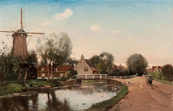 Village along a canal - Marinus Gidding