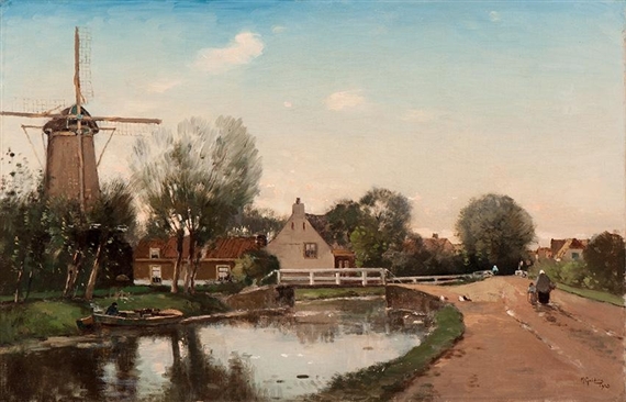 Village along a canal by Marinus Gidding, 1923