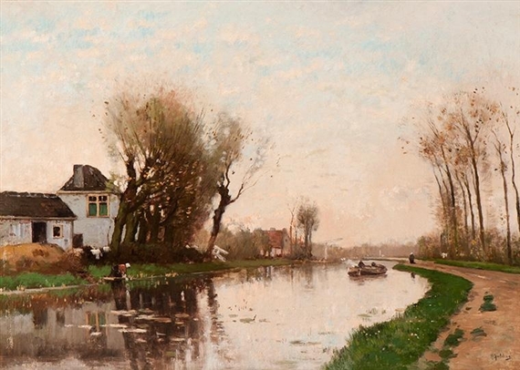 Country road along a canal by Marinus Gidding