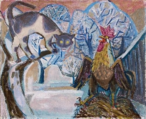 HAHN UND KATZE II (COCK AND CAT II) by Otto Dix, 1955