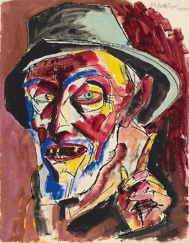 ERZÄHLENDER BAUER - VATER REIKING (NARRATING FARMER - FATHER REINKING) by Peter August Böckstiegel, 1920