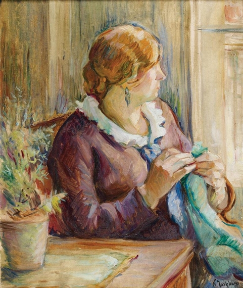 Femme à la couture by Nikolai Alexandrovich Tarkhoff