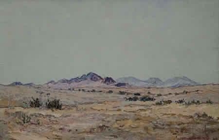 South West African Landscape with Mountains in the far distance by Johannes Blatt, 1966