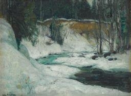 SNOW COVERED EMBANKMENT WITH STREAM
