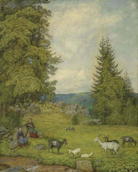 Kinder mit Ziegenherd by Hans Thoma, 1916