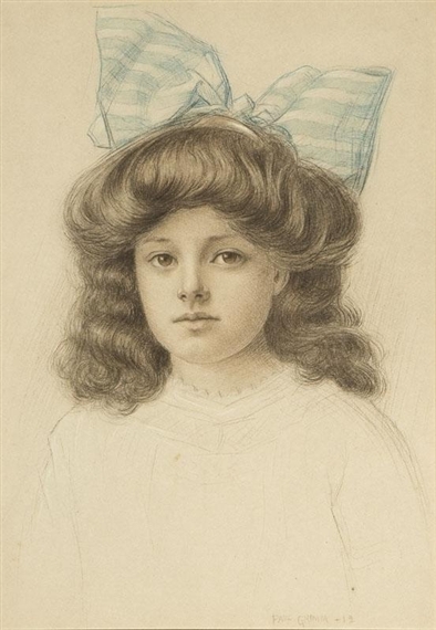 Portrait of a Little Girl Wearing a Blue Hair Bow by Paul Grimm, 1912