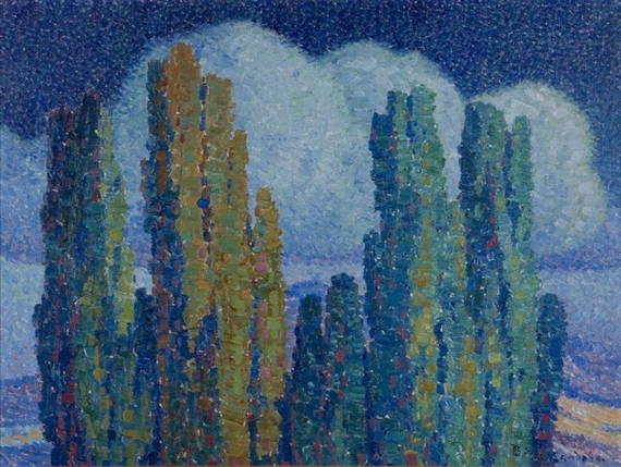 Night Poplars in Moonlight by Birger Sandzén, circa 1919