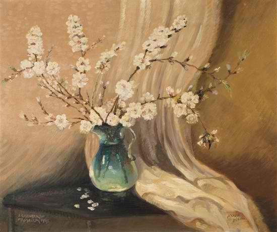 Pot with almond flowers by Jacob Eisenberg, 1946