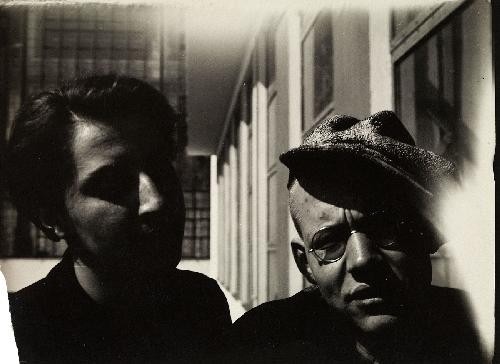 Artwork by T. Lux Feininger, TWO STUDENTS ON THE TERRACE IN FRONT OF THE CANTEEN, Made of Vintage gelatin silver print on Agfa-Lupex paper