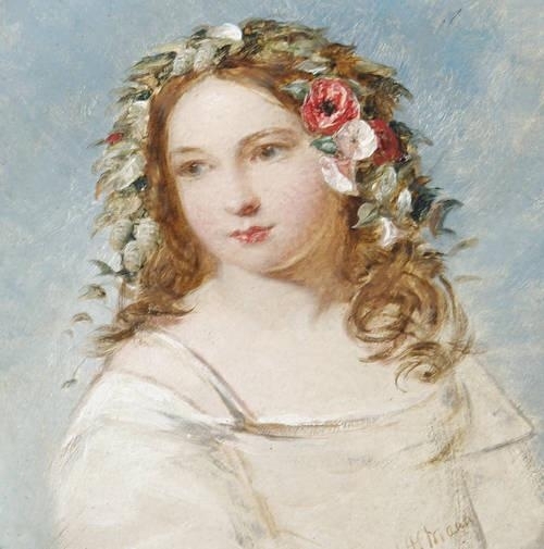 Girl with flowers in her hair by Joshua Hargrave Samms Mann