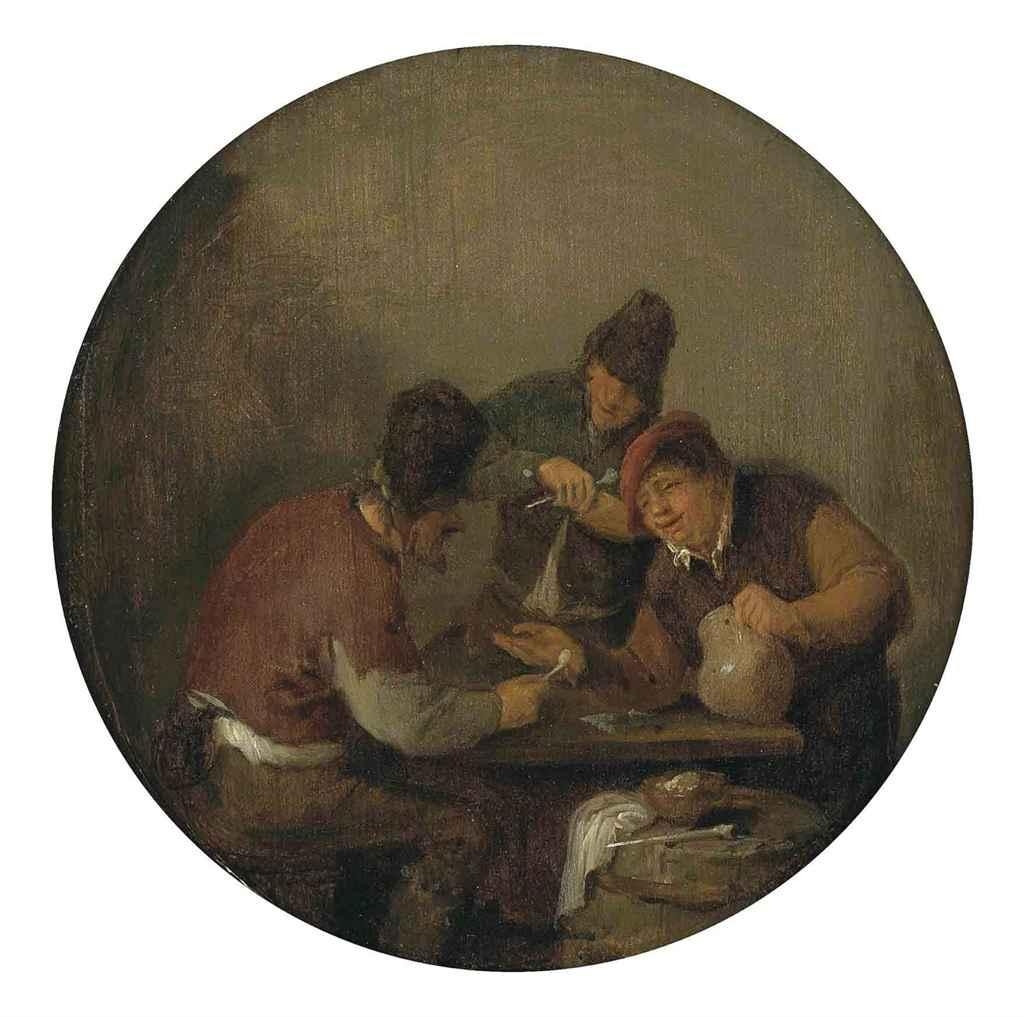 Artwork by Adriaen van Ostade, Peasants drinking and merrymaking in an interior, Made of oil on panel