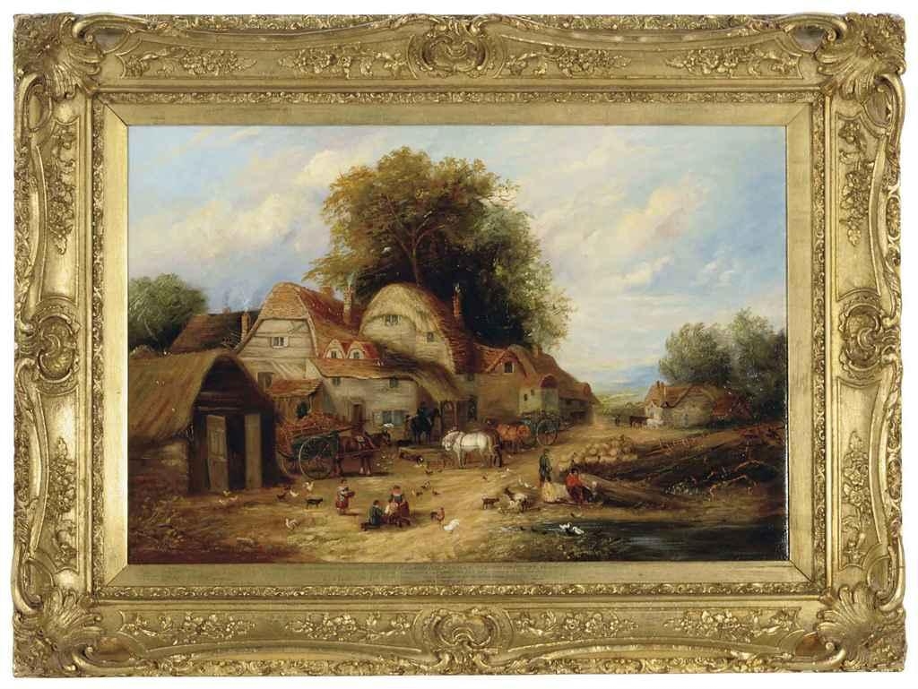 Artwork by H. Griffin, A busy farmyard scene, Made of oil on canvas