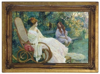 Mother and child in the garden by Paul Albert Laurens
